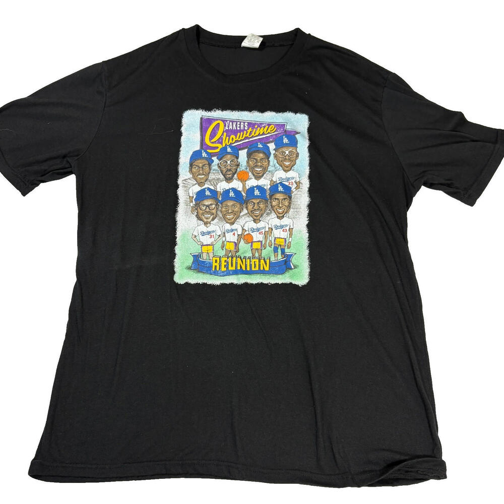 Los Angeles Dodgers Lakers Mens XL T Shirt Black Showtime Reunion Graphic Tee